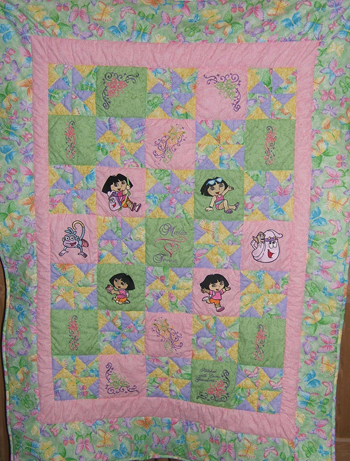quilt with dora explorer machine embroidery